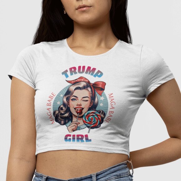 TRUMP GIRL MAGA BABE Crop Top T-shirt - Picture 2 of 3